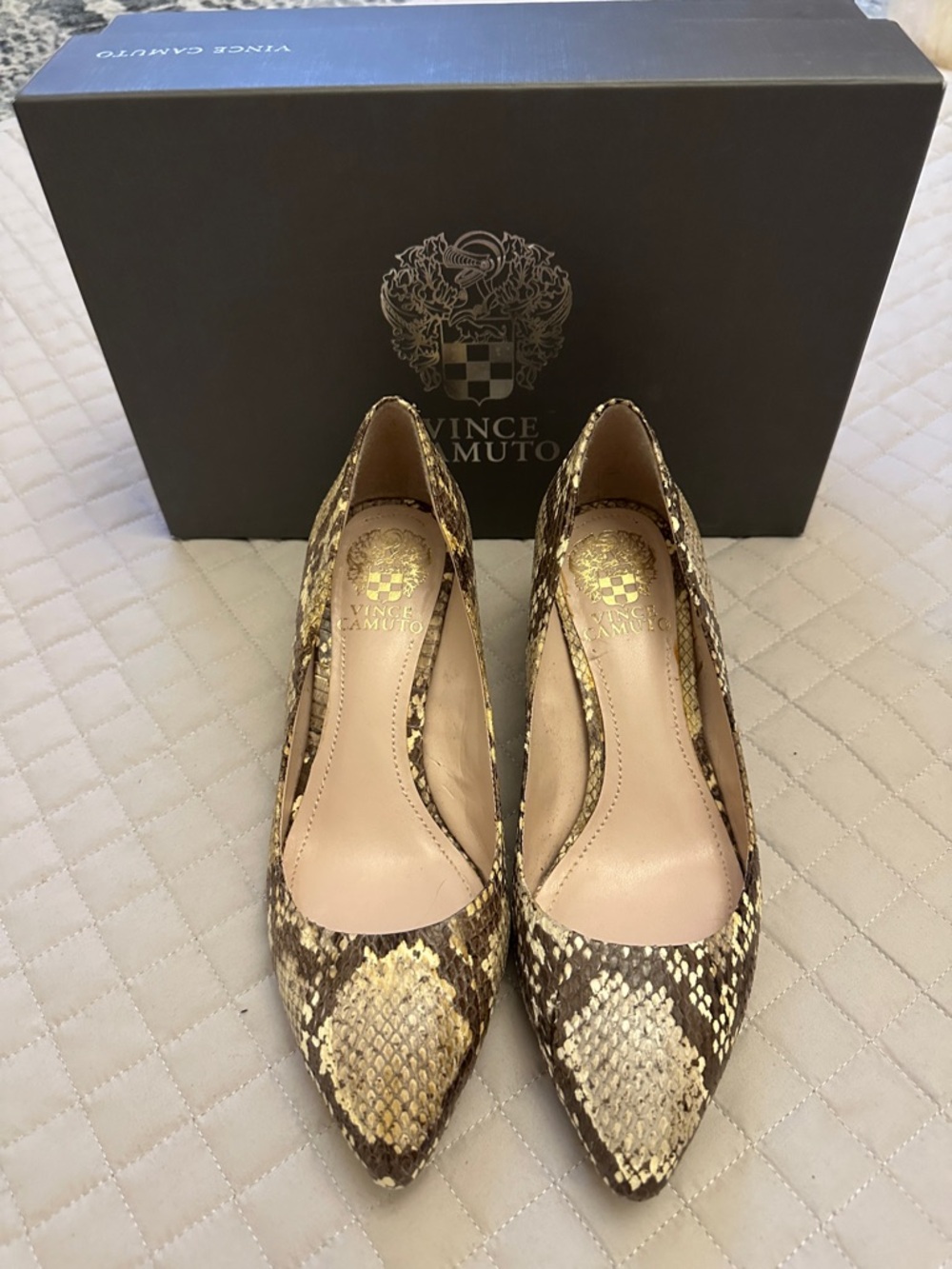 Vince Camuto Women's Snake-Print Pointed Toe Pumps - Brown/Yellow
